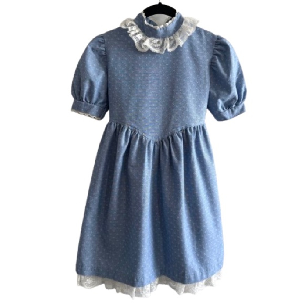 Vintage Bonnie Jean Blue White Lace Cottagecore Prairie Dress ILGWU